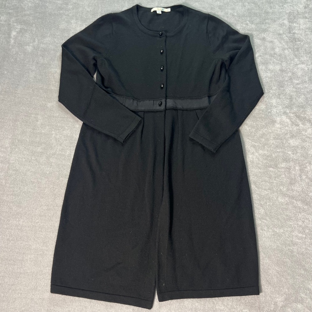 Boden Black 100% Wool Longline Cardigan Empire Waist Ribbon Sweater WK663 Size 6